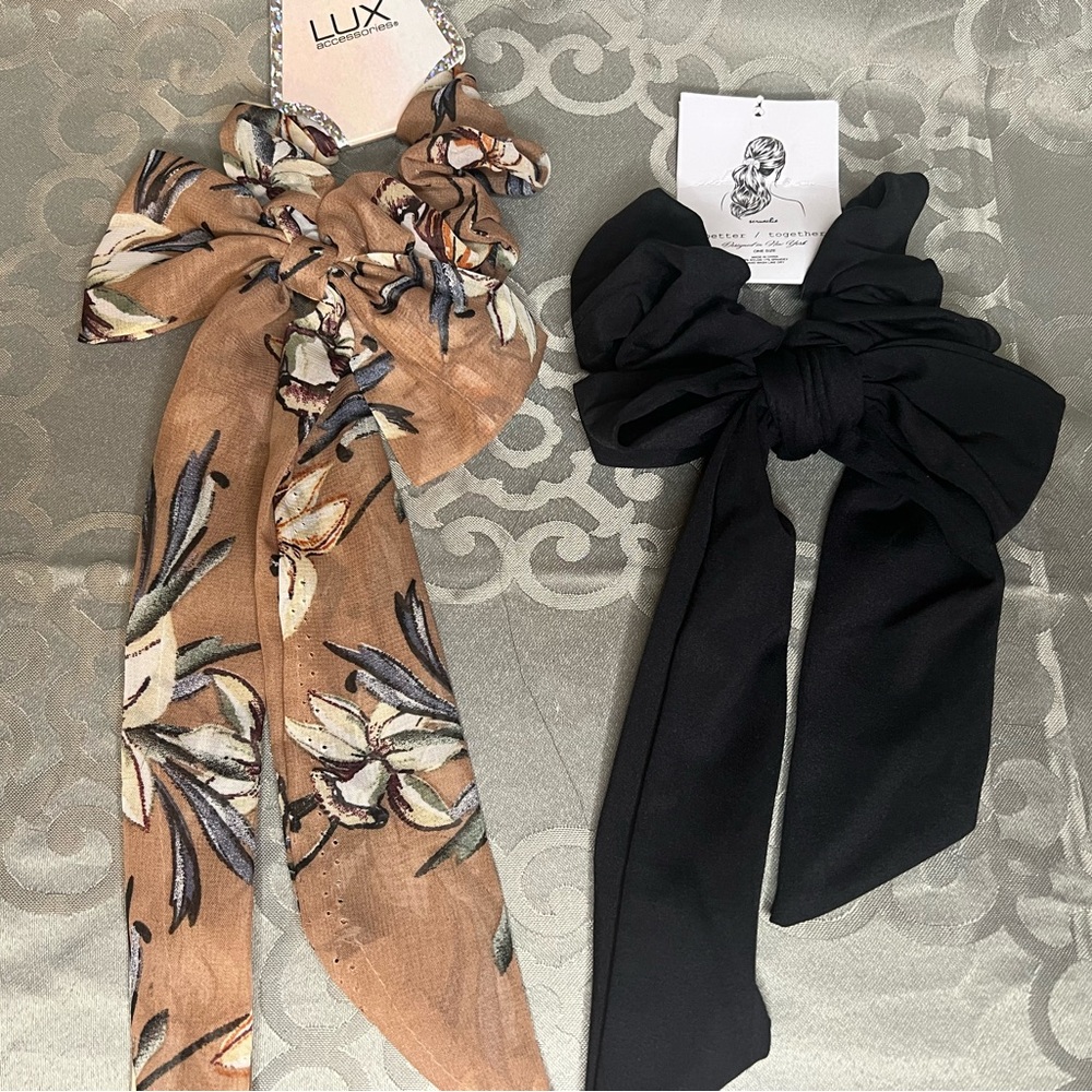 Lux Floral Brown and Black Hair Bow Duo- Set of 2